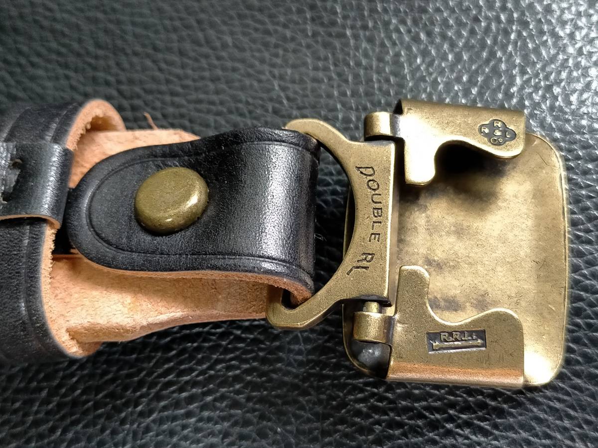 未使用送料無料 RRL ブラックレザーガチャベルト イタリア製 ダブル