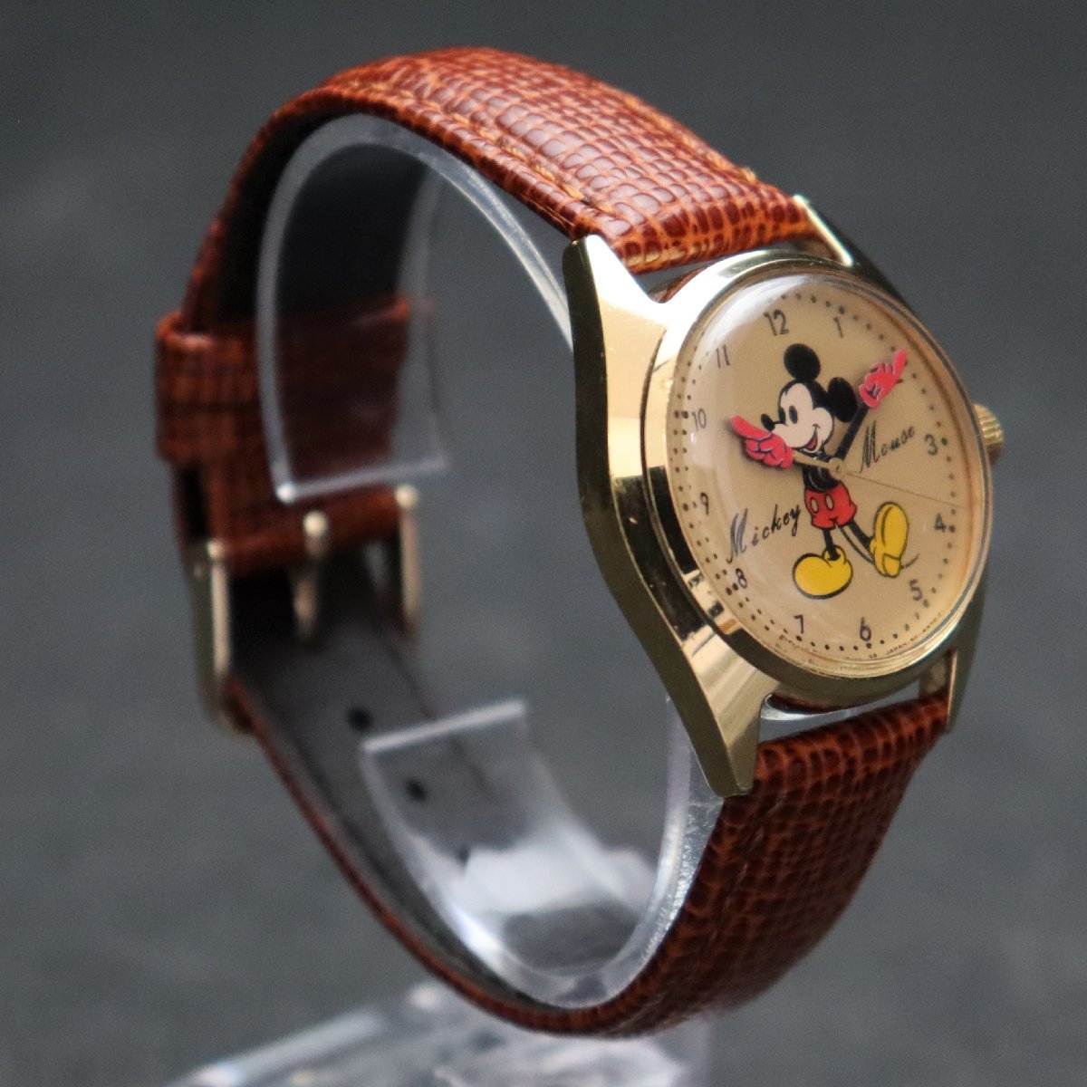 ミッキーマウス 腕時計 手巻き 5000-6030 ゴールド ベルト新品 稼働品