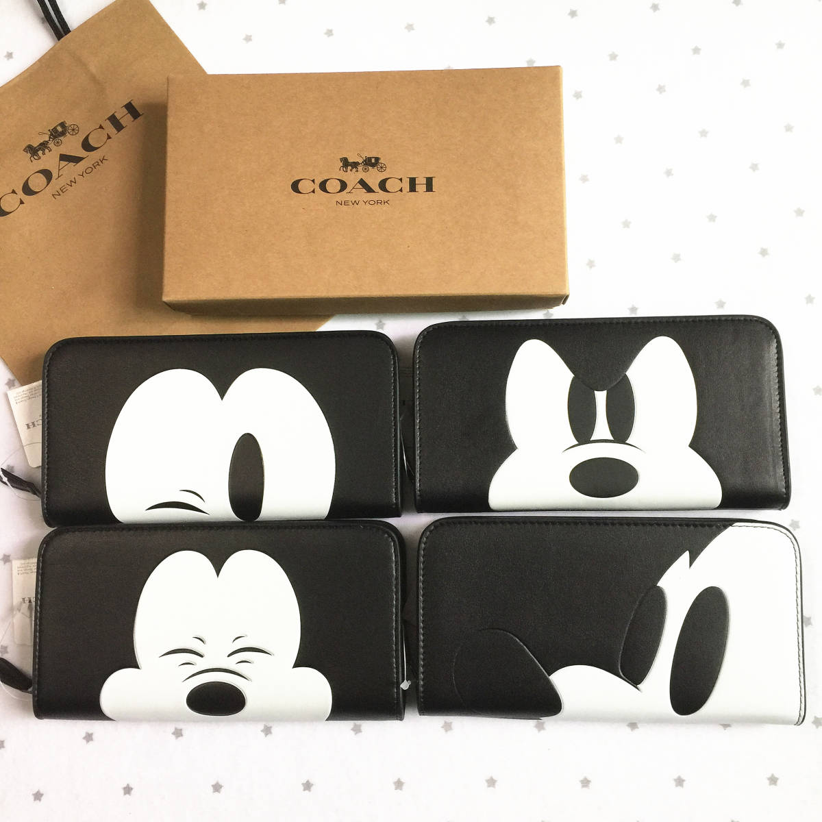 【新品4点】COACH コーチ長財布 F54000 ディズニーコラボ ミッキー表情 75周年記念 アウトレット品 箱タグ保存袋付属
