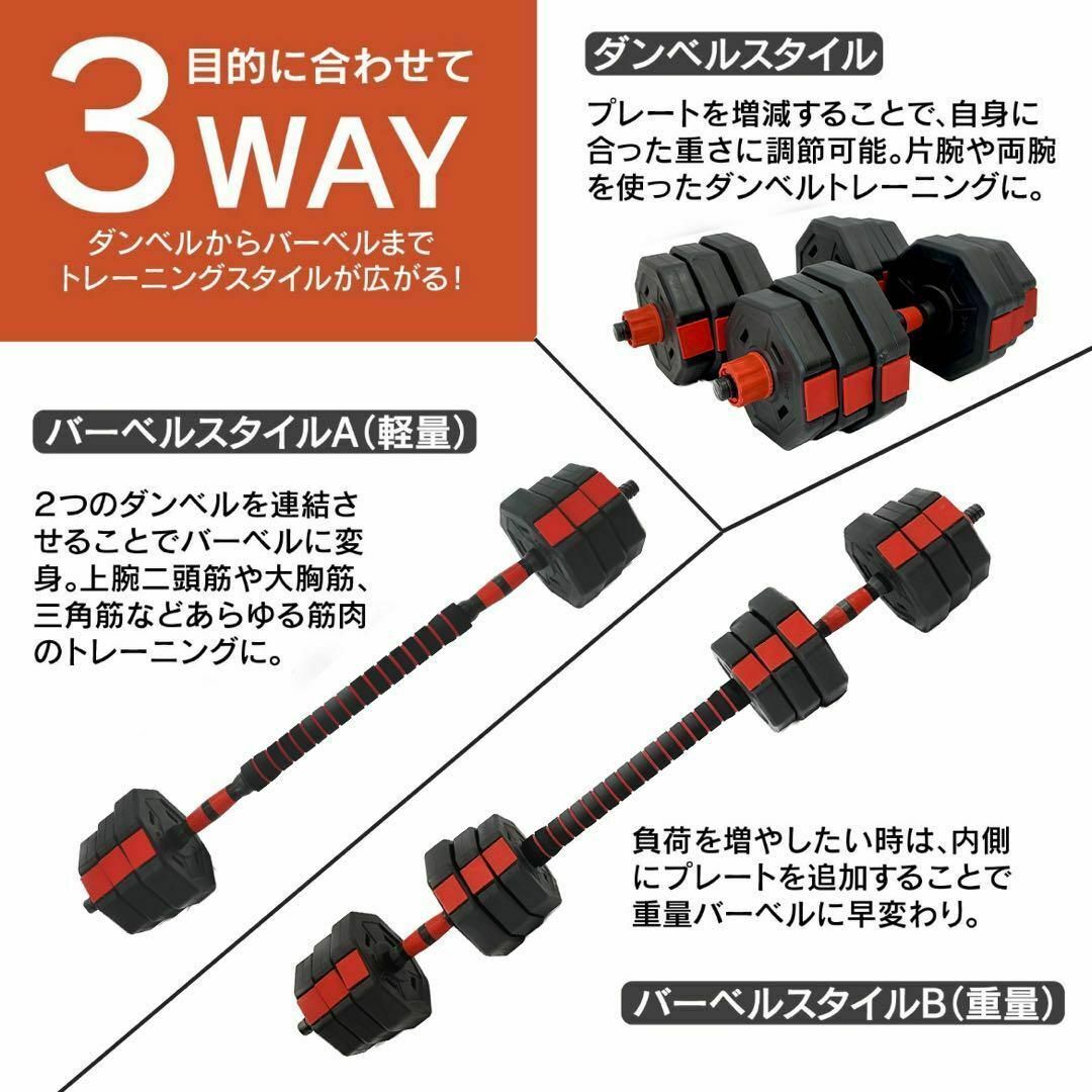 ダンベル 合計30kg】バーベルにもなるダンベル｜30キロ 15kg×2個セット ② 20kg
