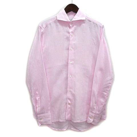 BARNEYS NEW バーニーズニューヨーク BARNEYS NEW YORK リネンワイドカラー シャツ 長袖 ピンク S メンズ YORK（ BARNEYS NEWYORK リネンシャツ メンズ M ホワイト