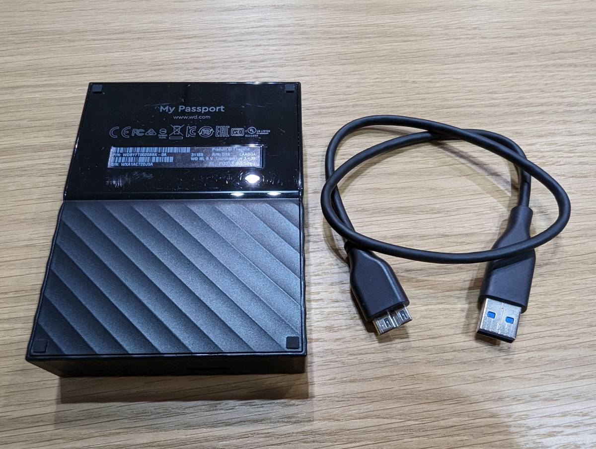 【中古】 WD My Passport WDBYFT0020BBK HDD ブラック ポータブル ケース付き