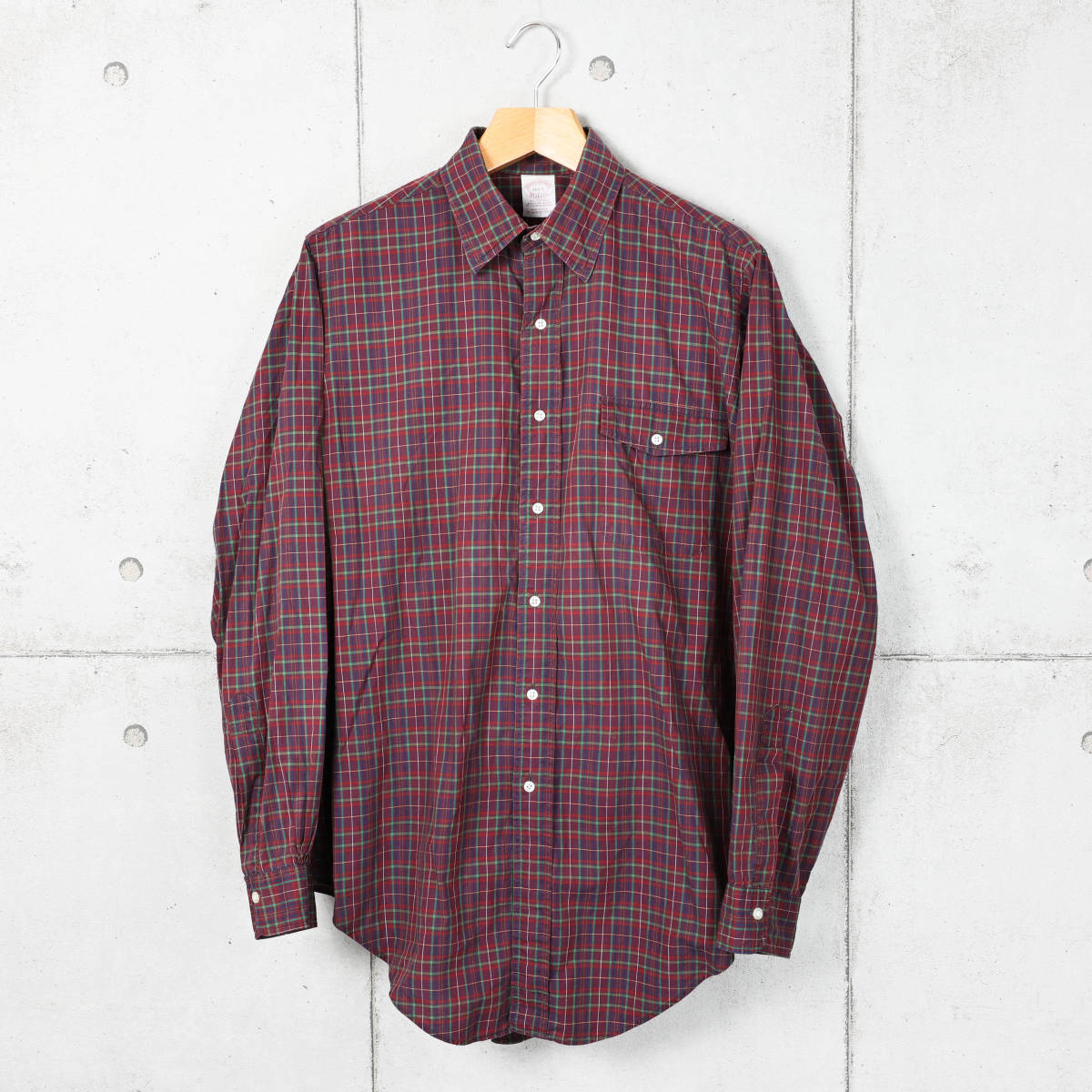 Brooks Brothers◆USA製 チェック レギュラーカラーシャツ◆ワイン×グリーン×ネイビー◆サイズ16