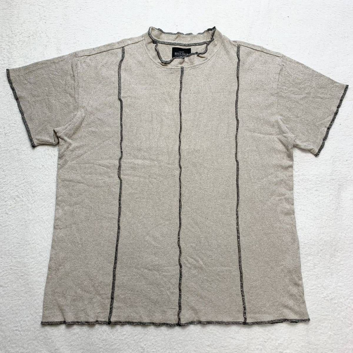 【極上のシルク100%】希少2XL BIGLIDUE ビリドゥーエ Tシャツ 半袖 ライカ verri izreel デザイン 絹 48 ベージュ 日本製 リメイク 黒タグ