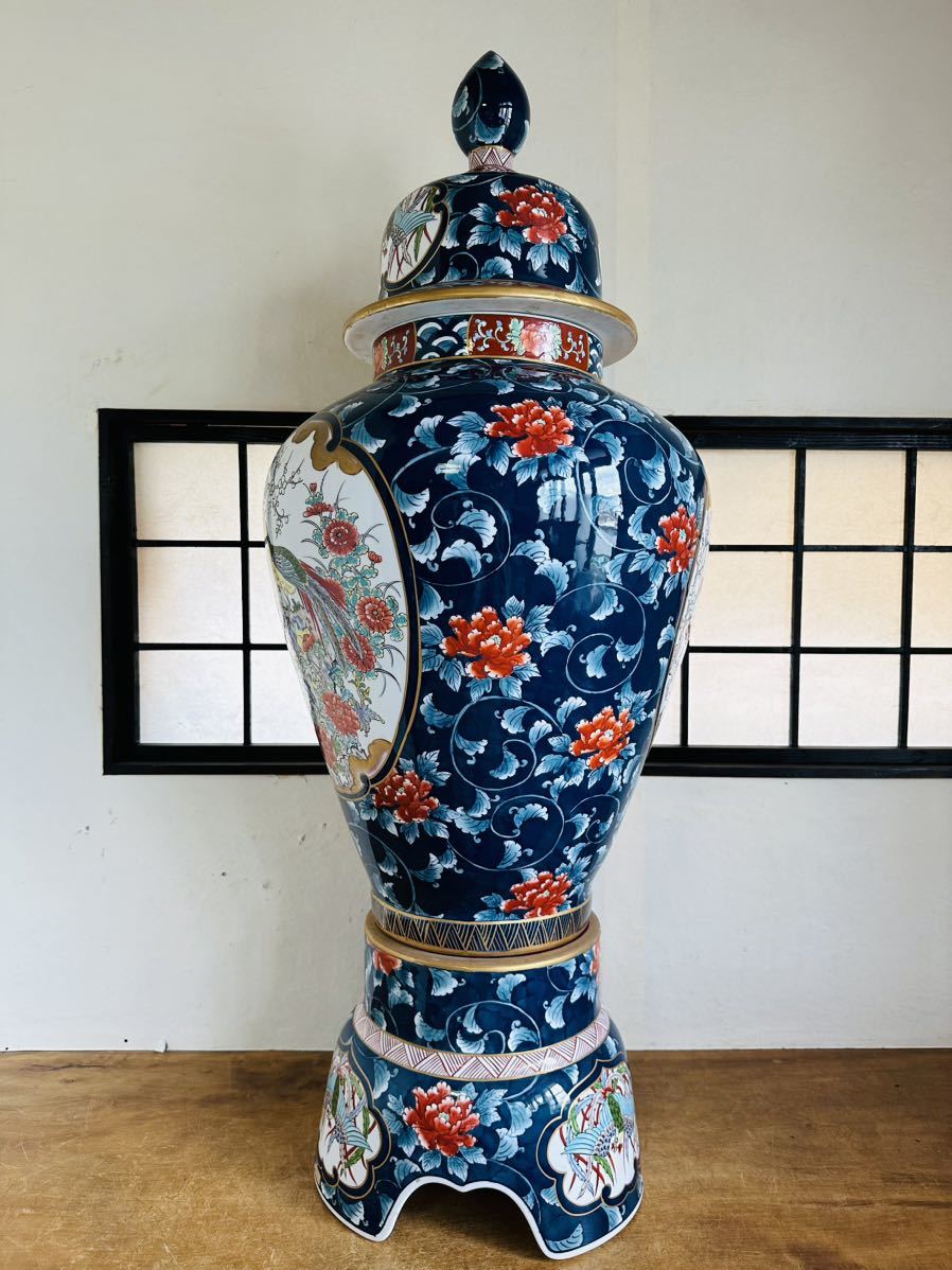 飾壺 豪華大壺 花鳥図染錦 獅子 有田焼 床壺 未使用品 [