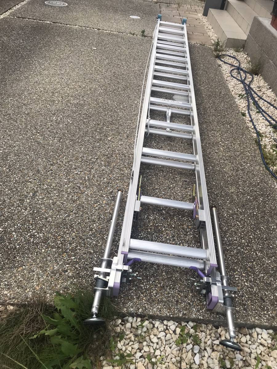 【引き取り限定】アルインコ 2連はしご （CX-70DE）、安全ストッパー角フレーム脚立用２本付き、壁傷付け防止クッション付き