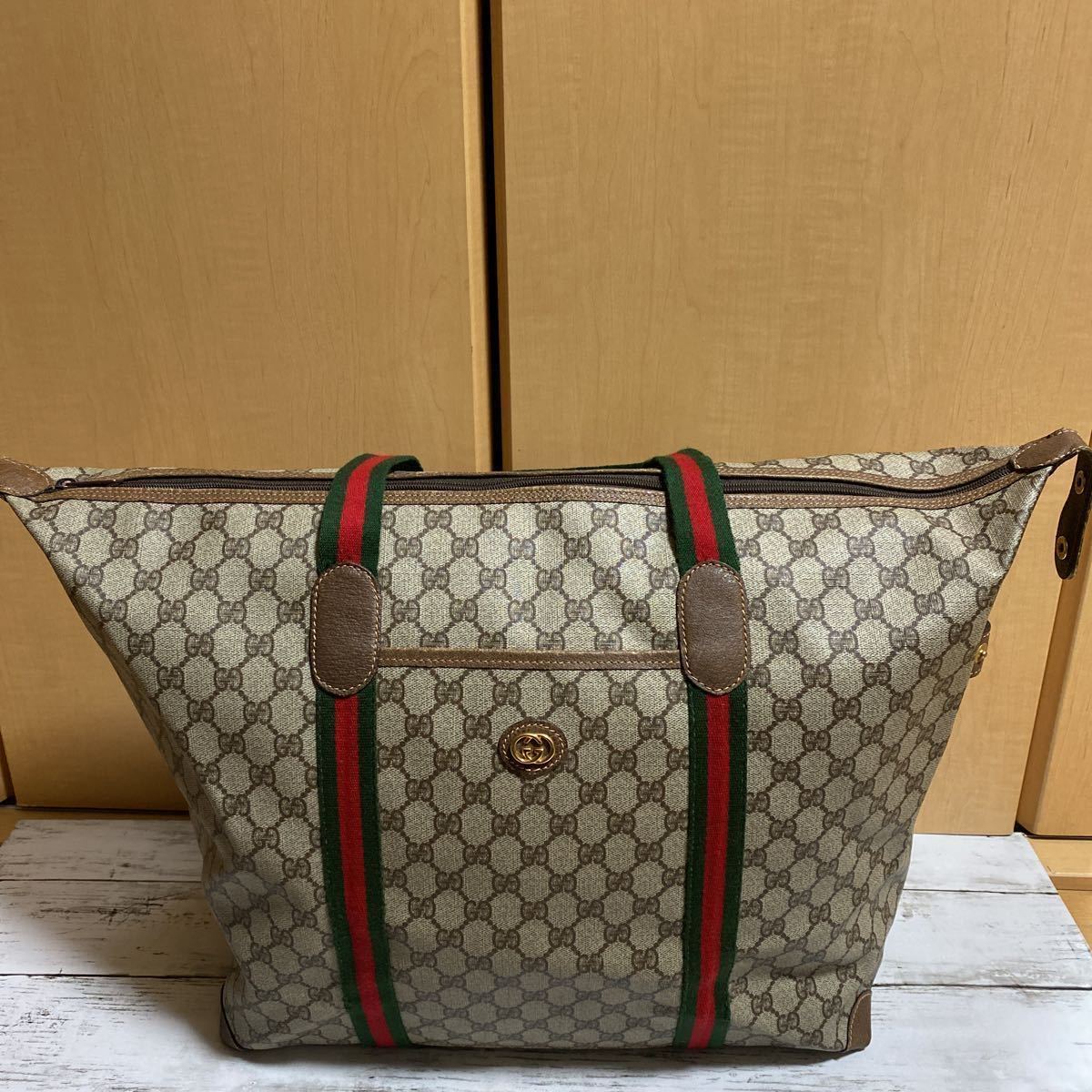 レディース オールドグッチ ミニボストン シェリーライン GGスプリーム 