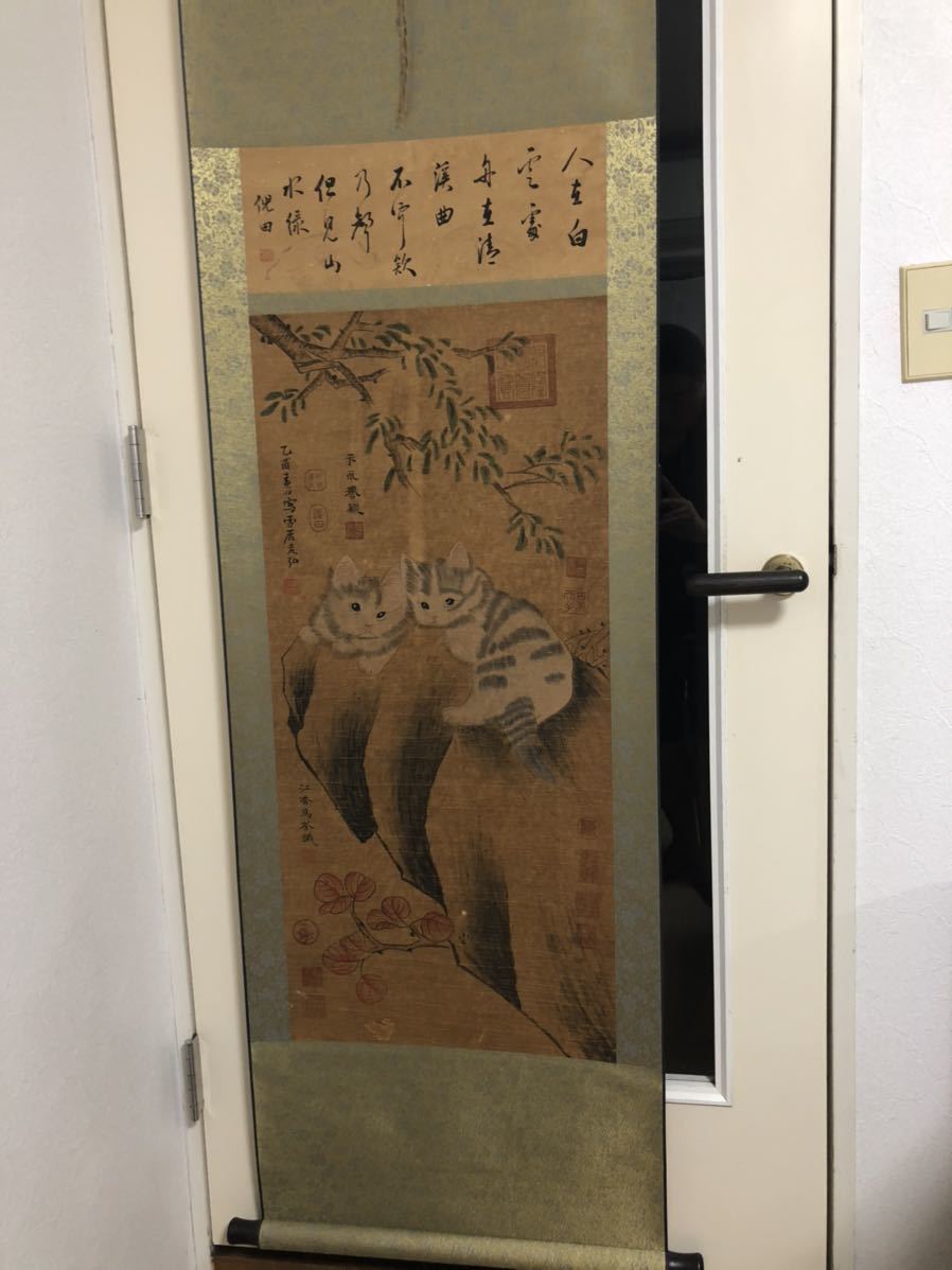 猫図 掛軸 中堂 168cm 珍藏 古美術 大型 猫図 中堂絵 清代大名家 克弘 江香 馬 卞永譽 乾隆