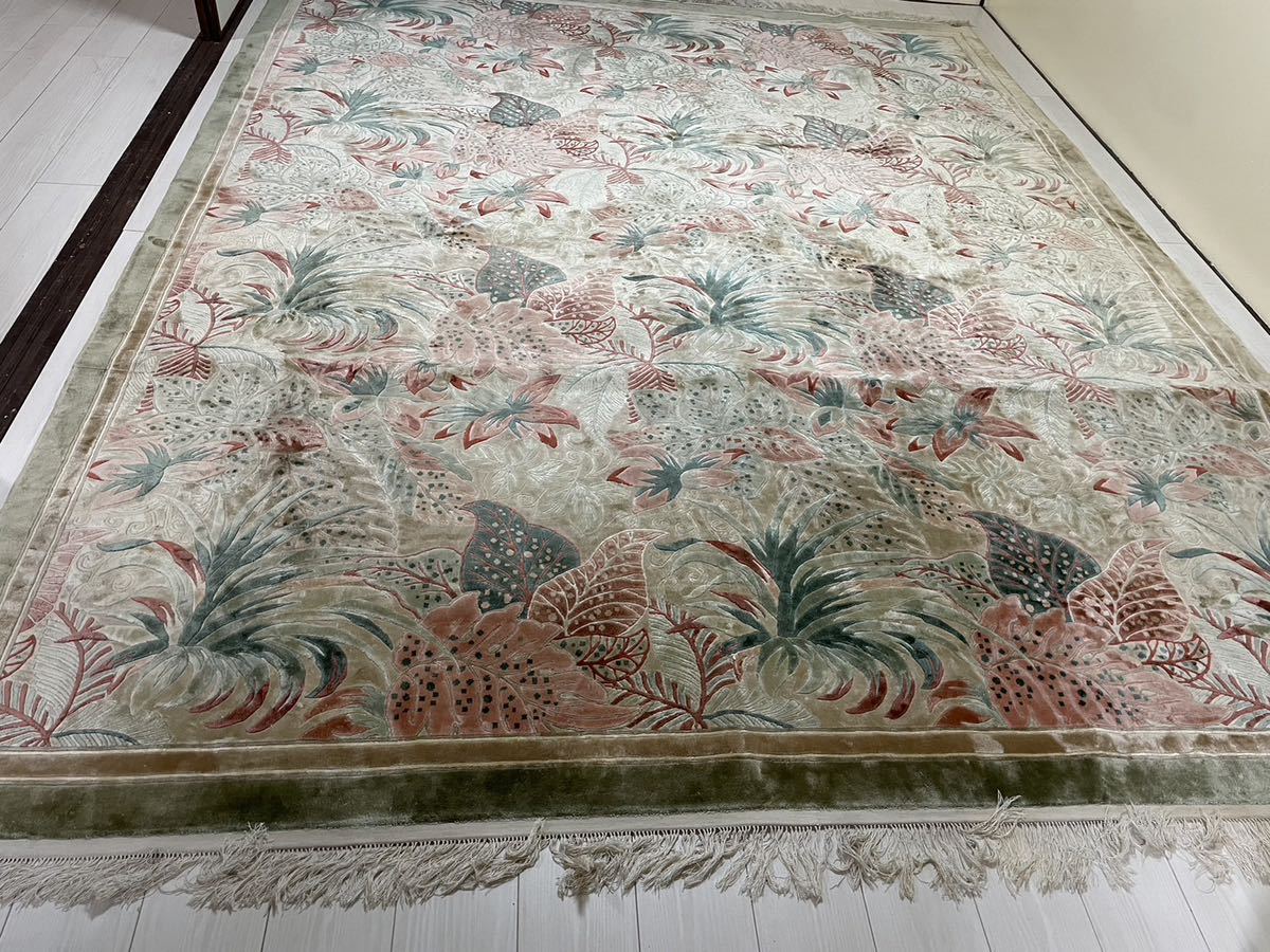 中国緞通　250×250センチ　大判　高級絨毯 　美品 送料込み 最高級 中国緞通 絨毯 カーペット 花柄 ラグマット 250cm×308cm 特大