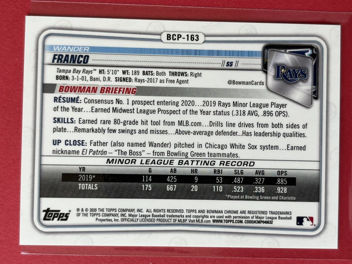 ワンダー・フランコ ボウマン クローム パープル パラレルカード 2020 Bowman Chrome Wander Franco / Purple Shimmer refractor card_6