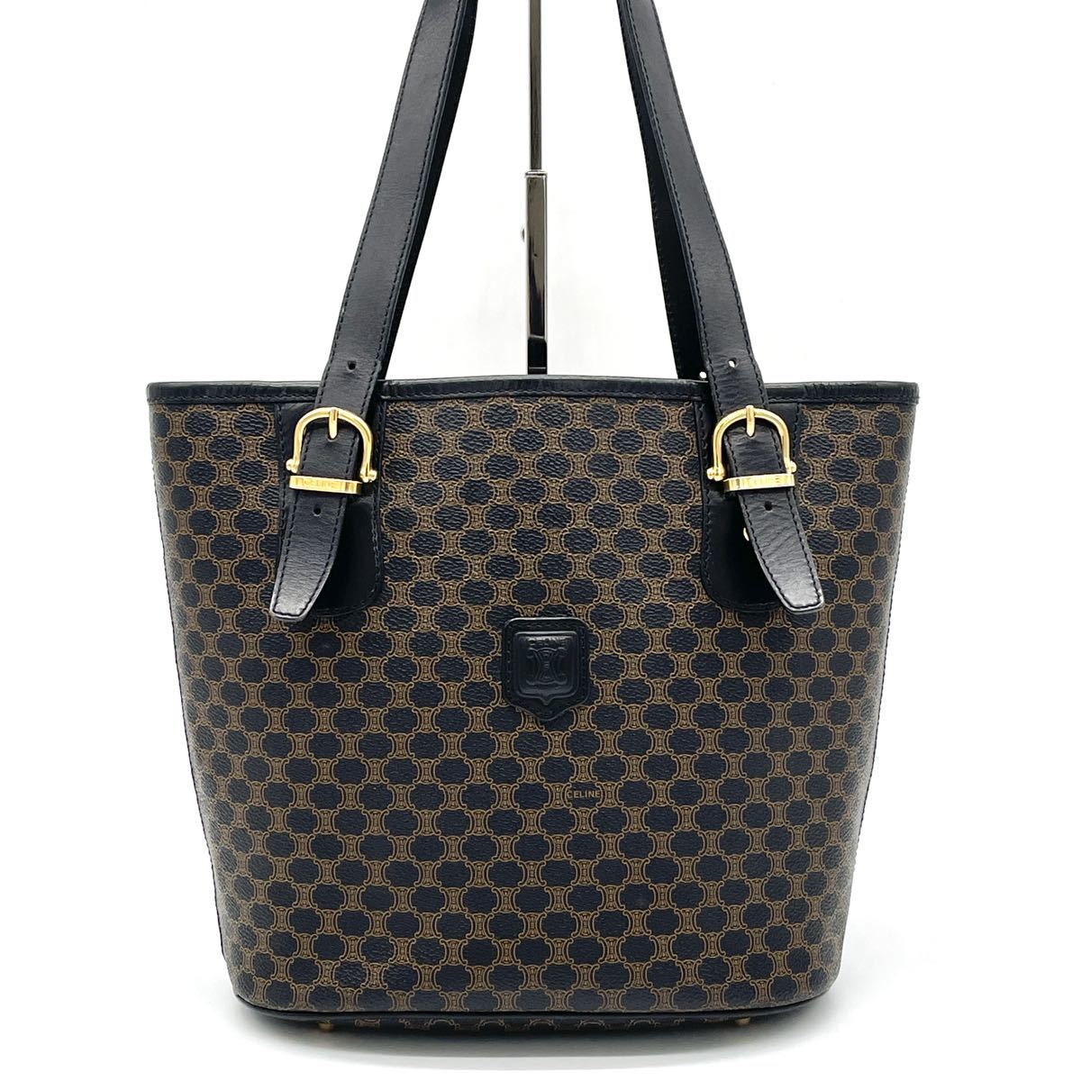 1円 美品 CELINE セリーヌ マカダム ブラゾンロゴ ブラック 黒 トート 