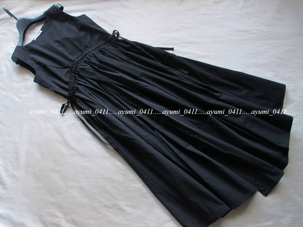 ★未使用★REDYAZEL レディアゼル/黒ブラック・バックリボン ハリ感 ウエスト切替 アシンメトリーヘム フレアーワンピース/洗濯機◎/9号Ｍ