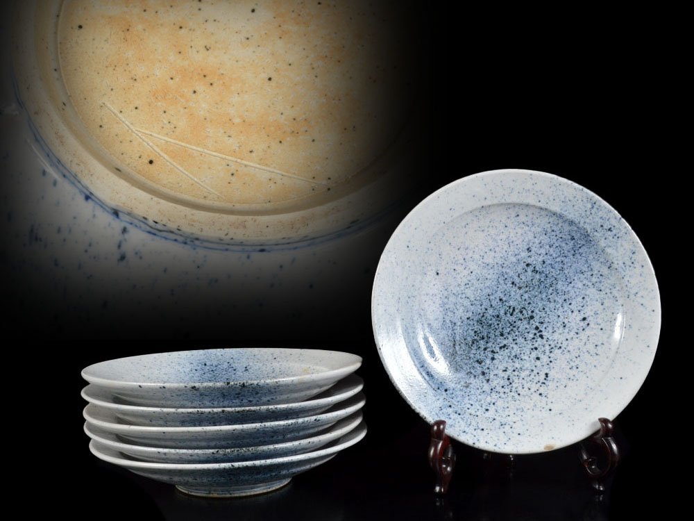 【雲】某有名コレクター買取品 小松 華功 吹墨皿 6客 23cm 古美術品(懐石料理道具料亭)A7362y UTnsoaii