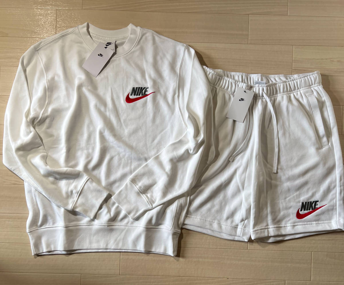 NIKE■ナイキ〔XL〕上下 セットアップ スウェット トレーナー ハーフパンツ クラブ+FT LBR 23'モデル ホワイト/白 正規品