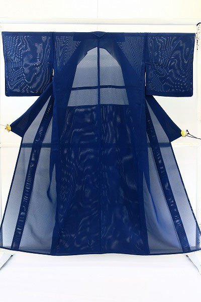 着物フィ】色無地 絽織 夏着物 紺色 江戸小紋 身丈157cm 裄丈66cm 正絹