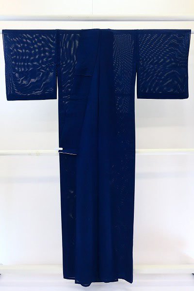 着物フィ】色無地 絽織 夏着物 紺色 江戸小紋 身丈157cm 裄丈66cm 正絹