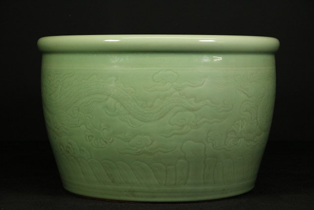☆皇帝☆中国古玩 龍泉窯 青磁大鉢 幅54cm (検)青磁 鉢 唐