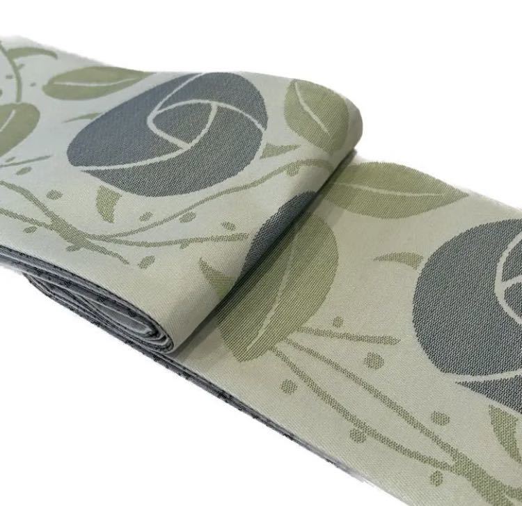 新品未使用】おりびと半幅帯 正絹 新柄 薔薇 可愛い お洒落 グレー  