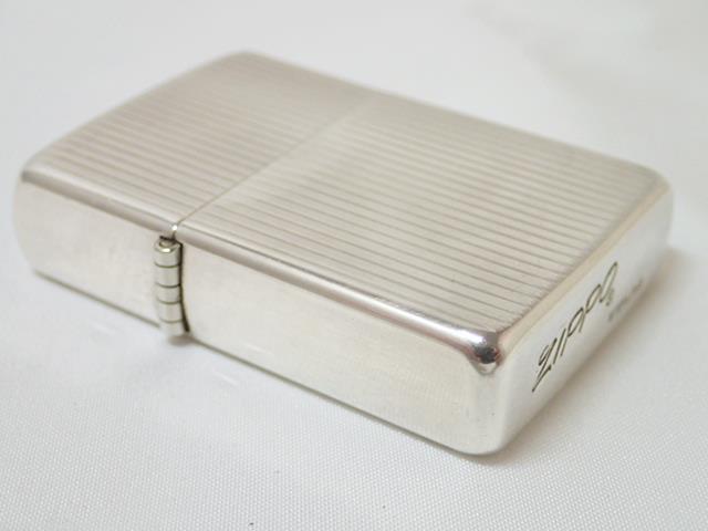 zippo スターリングシルバー 筆記体ロゴ ストライプ エンジンターン 
