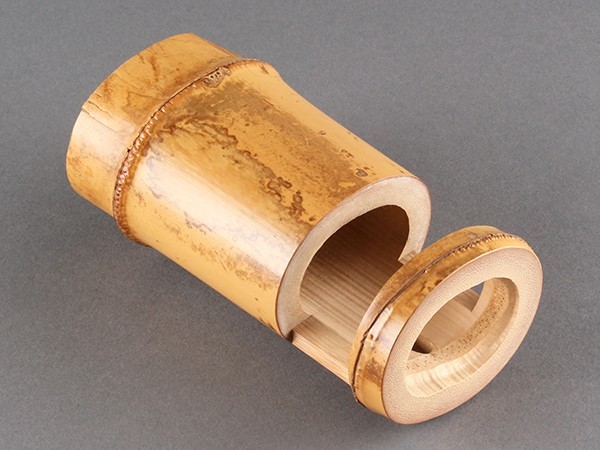 K】茶道具 竹製一重花入 惺斎 花押 華道具 花器 掛花入 花入れ 箱付