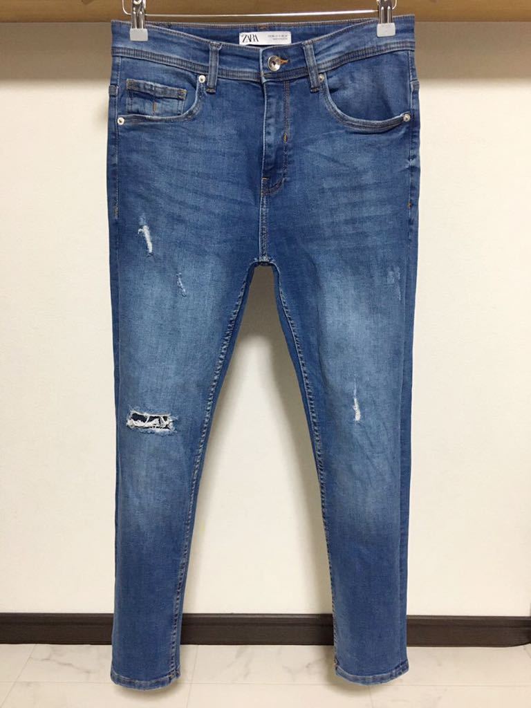 ZARAメンズ夏の新作マストバイ「１０選」を紹介。ザラおすすめ 伸縮性抜群 春夏用 美品 ZARA MAN ウルトラ ストレッチ スキニー  送料210円 40 31 ダメージ デニム メンズ パンツ ジーンズ ブルー 青 ZARA MAN ザラ　デニム　ジーンズ　スキニー　サイズ31 伸縮性あり