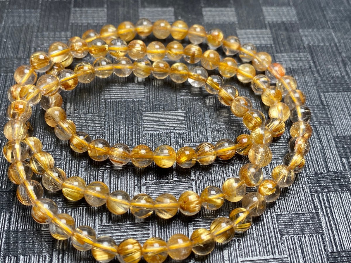 即決 1027e199 天然美品★【45A黄金タイチンルチル】★3重巻き 5.5mm 54cm（新品）