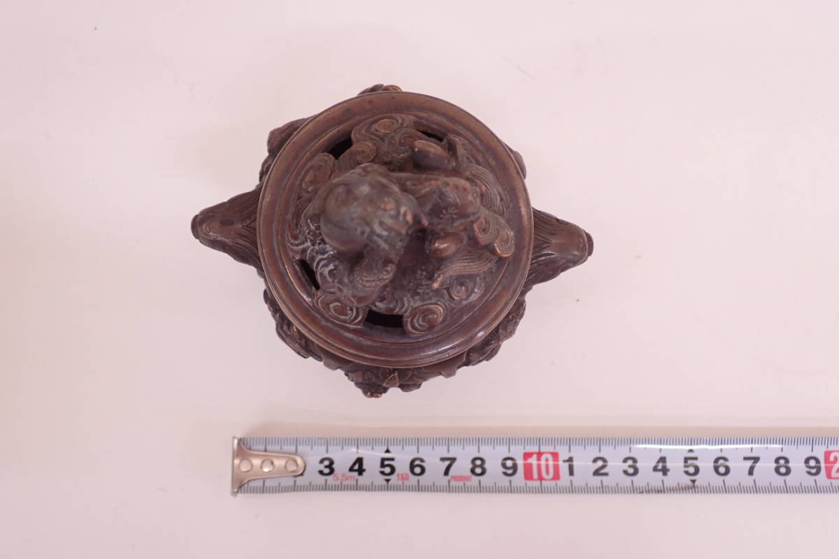 仏教美術 中尾宗貞製造 古銅製 獅子 象 鳥 魚 金工 五足具 細密造極上 