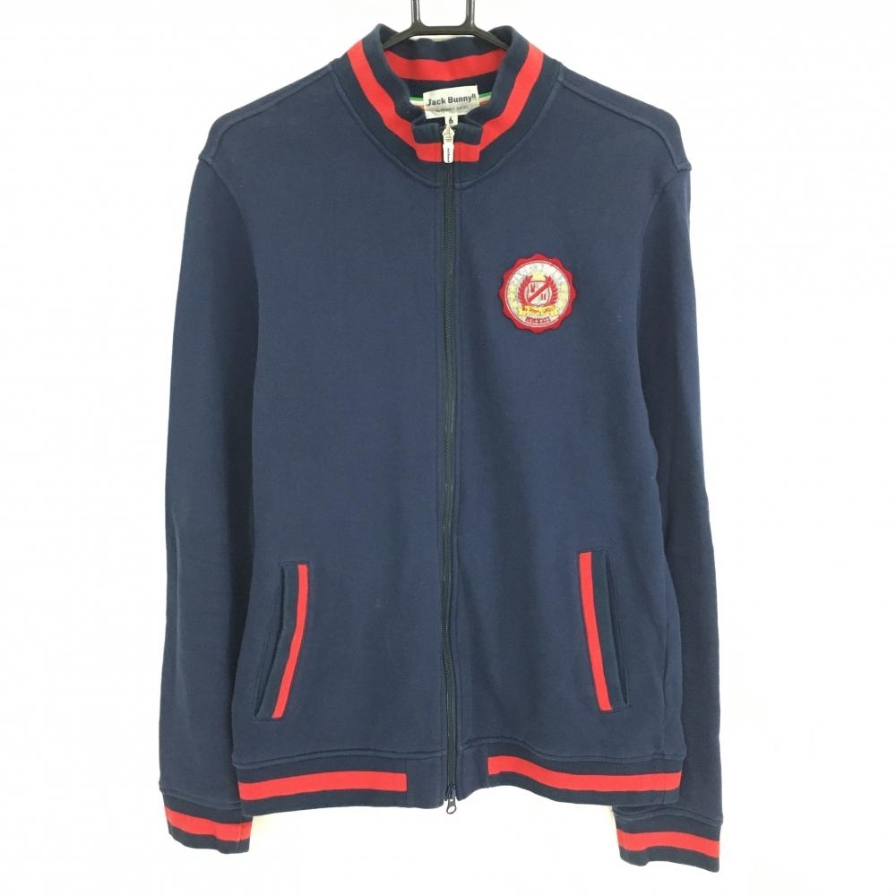 ジャックバニー スウェットジャケット ネイビー×レッド 裏微起毛 ブルゾン メンズ 6(XL) ゴルフウェア Jack Bunny