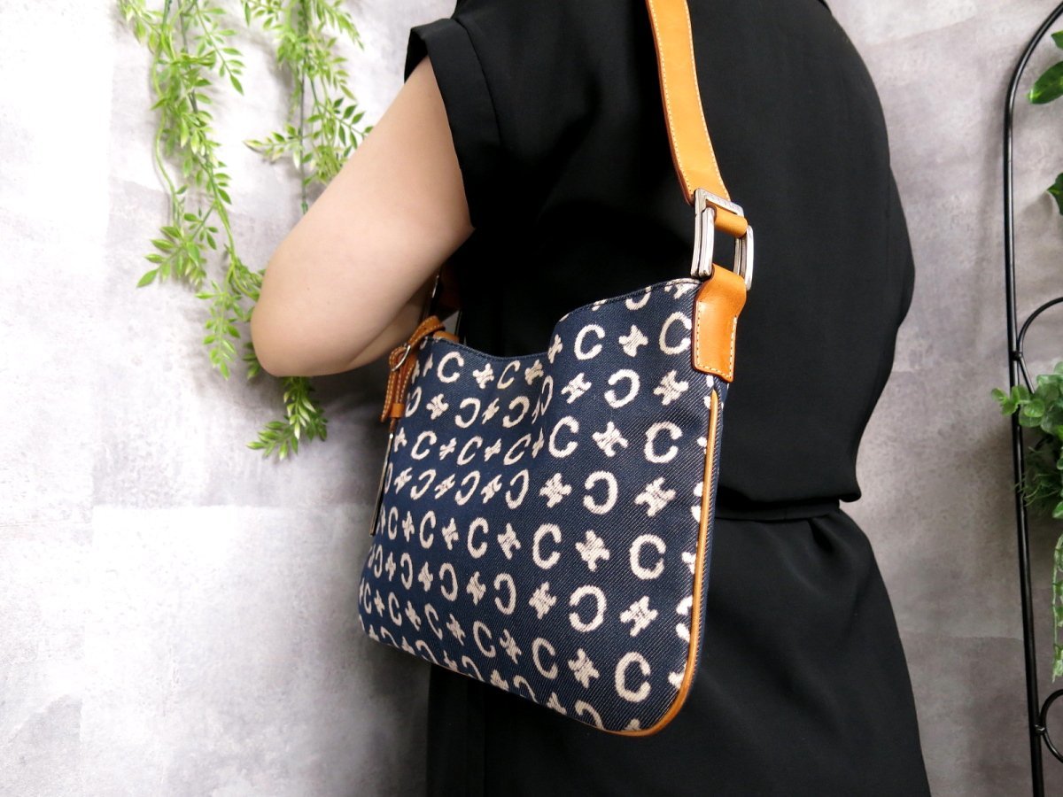 超美品○CELINE セリーヌ○Cマカダム○デニム カーフ レザー 本革  