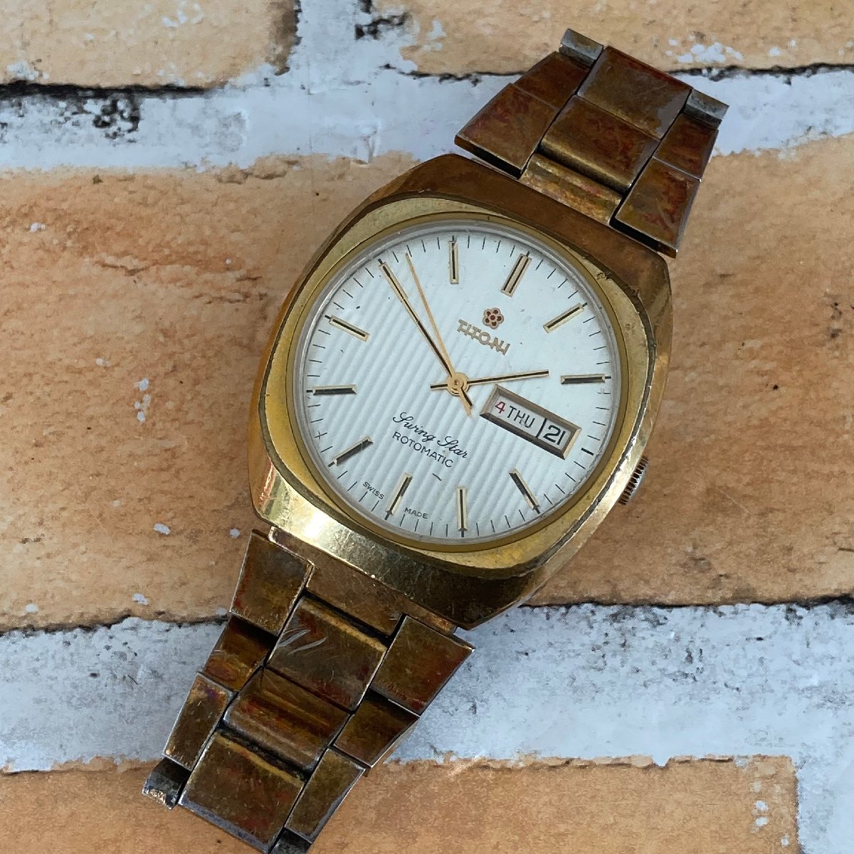 TITONI Airmaster 25石 自動巻き デイト スクエア 腕時計 TITONI