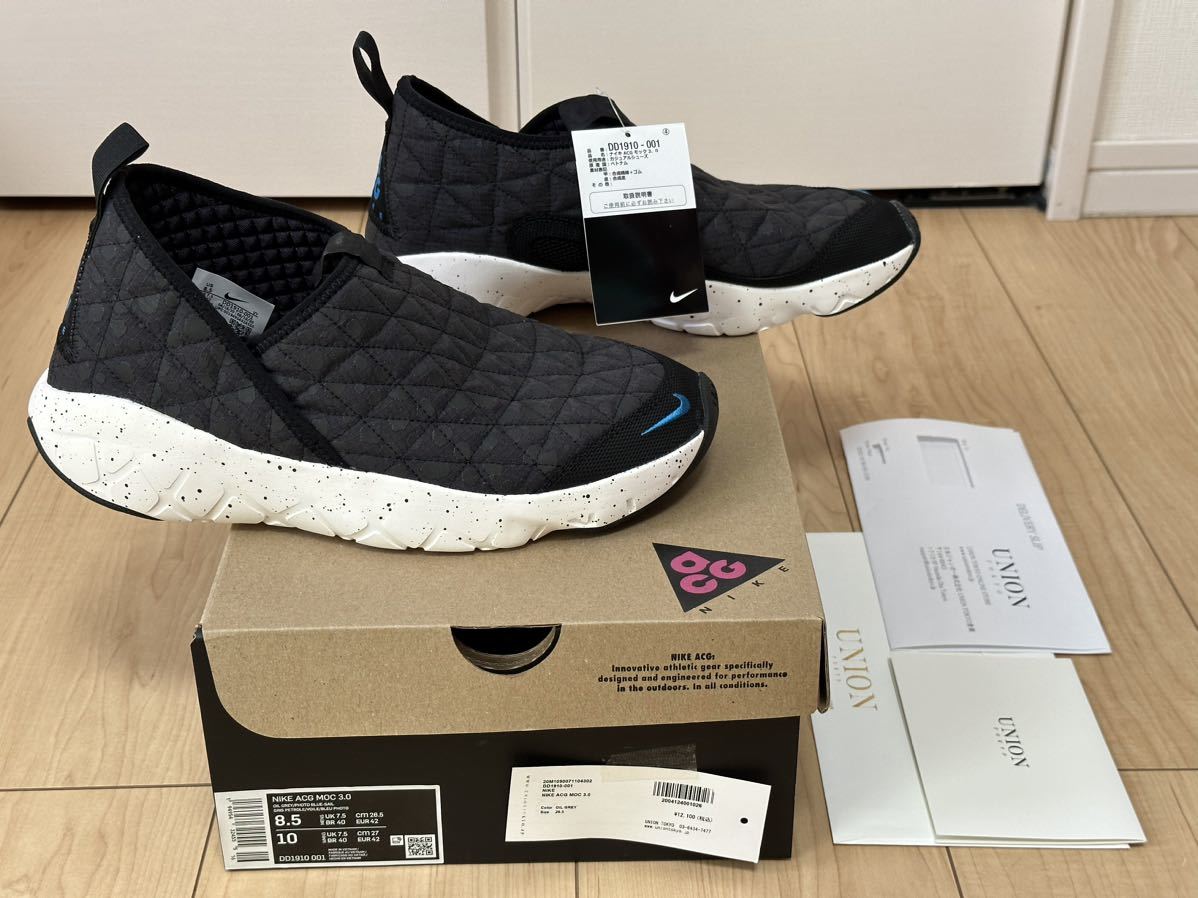 26.5cm 新品 UNION NIKE ACG MOC 3.0 ナイキ モック UNION ユニオン 納品書 CAMP キャンプ アウトドア us8.5