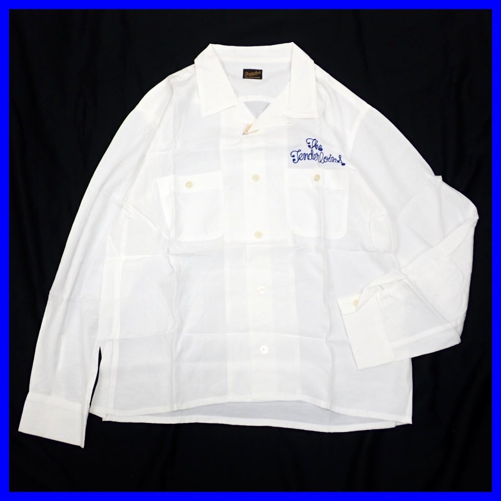★未使用 TENDERLOIN/テンダーロイン チェーンステッチロゴ 長袖 ボーリングシャツ メンズM/オフホワイト/開襟&1780801713