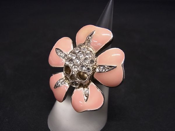 1円 Vivienne Westwood ヴィヴィアンウエストウッド スカルフラワー ラインストーン リング 約14号 シルバー系×ピンク系 AM6325