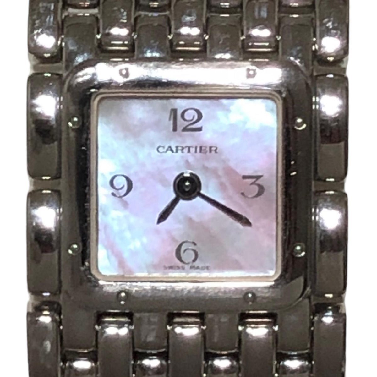 CARTIER カルティエ 2420 パンテール リュバン ピンクシェル文字盤 プッシュ式リューズ スクエア レディース腕時計