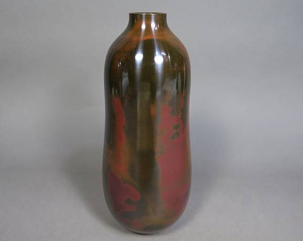 人間国宝 高橋敬典 朱銅花瓶 共箱 共布栞付　＜煎茶道具鉄瓶花生