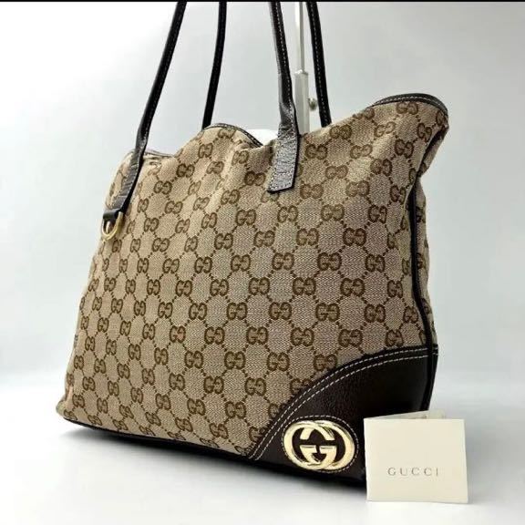 美品GUCCI トートバッグ GG インターロッキング キャンバス 肩掛け可 
