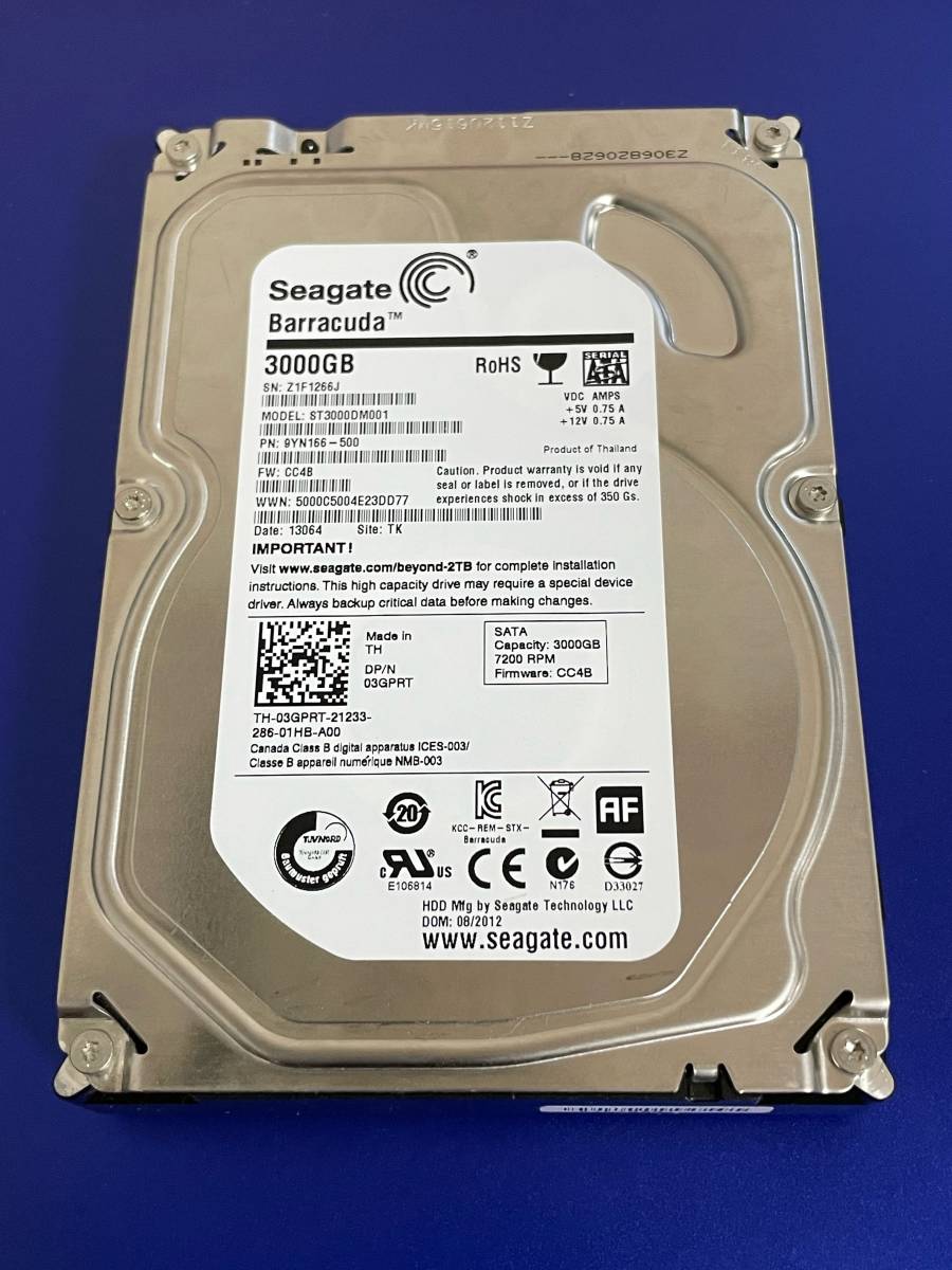 3.0TB、Seagate、ST3000DM001、F/W：CC4B、Barracuda 7200.14 Seagate
