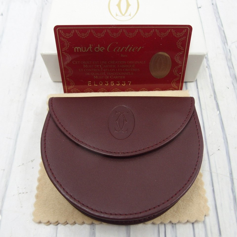 m002 H5【未使用Cartier カルティエ コインケース 小銭入れ ボルドー 革 レザー 財布 ウォレット レディース】 30