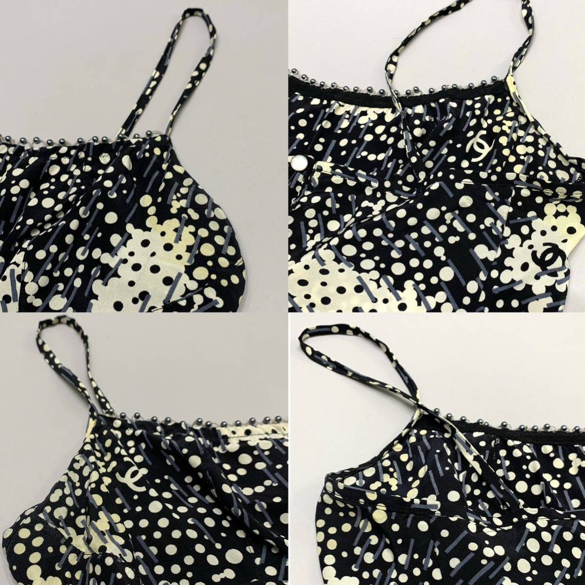 12 CHANEL シャネル 02s シルク100% ココマーク CC ロゴ ドット パール 