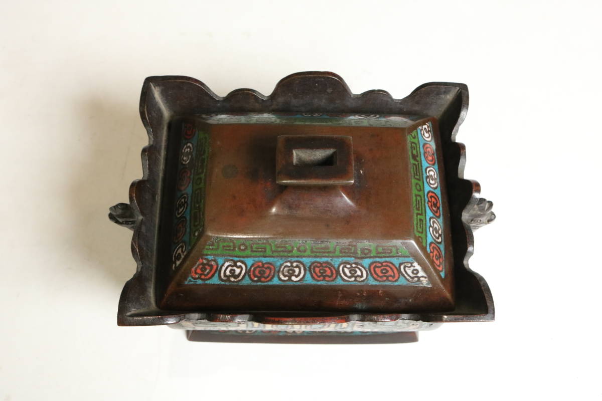 中国美術 古銅琺瑯獣耳爐 唐物七宝香炉 時代箱附（H286） 【公式通販】
