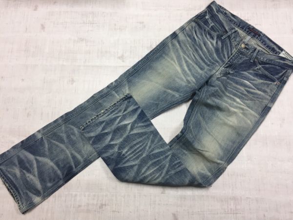 ブルーウェイ BLUEWAY 日本製 国産 レトロ アメカジ 古着 鬼ヒゲ ブーツカット デニムパンツ ジーンズ ボトムス メンズ ジップフライ 32 青