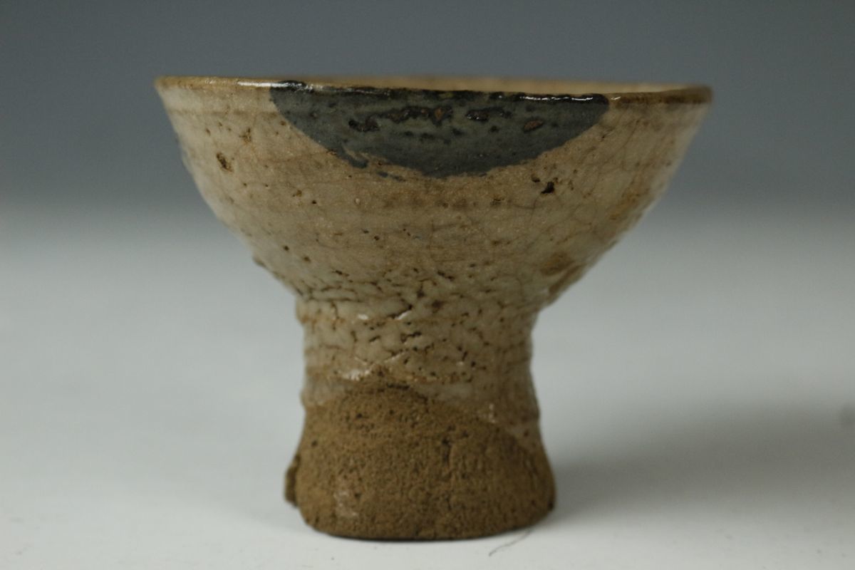 LIG】時代物 古唐津 絵唐津 馬上杯 時代箱 10㎝ コレクター収蔵品［.QU