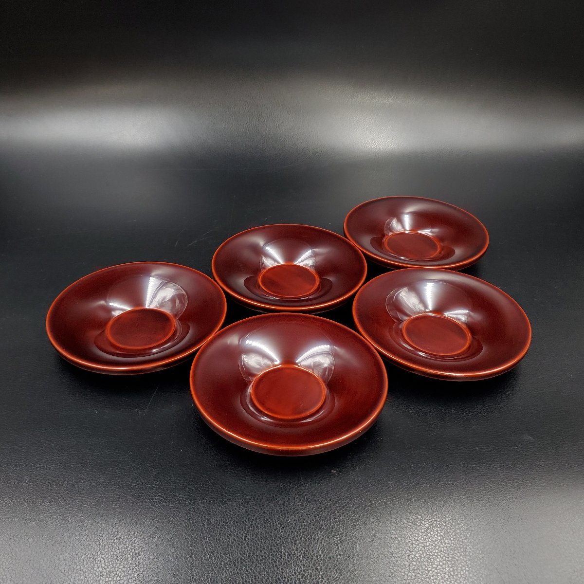 【宝蔵】輪島塗 五島屋謹製 塗師/俊峰 溜塗 茶托 5客 12.5cm 煎茶道具 天然木 漆塗り 漆芸 漆器 共箱