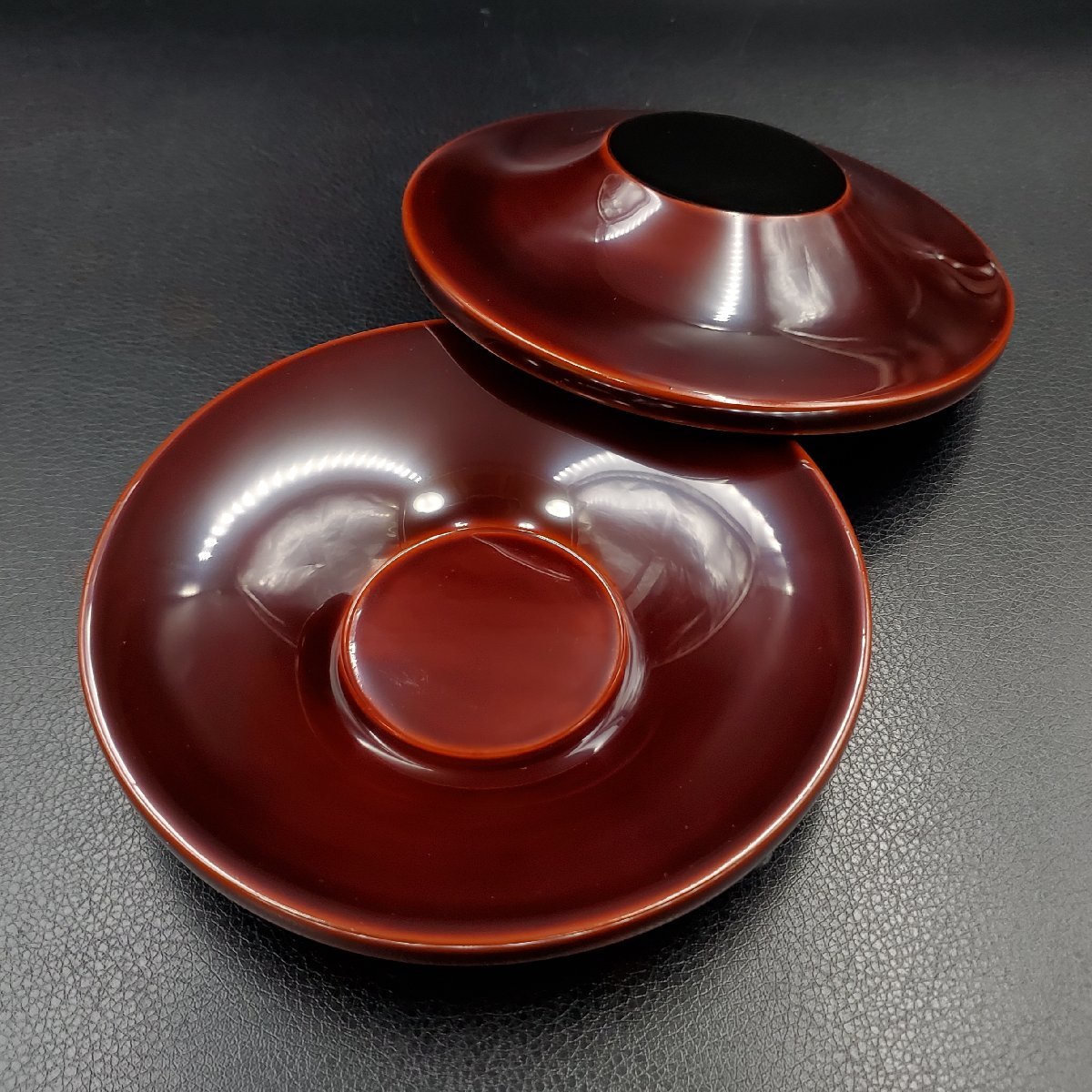 【宝蔵】輪島塗 五島屋謹製 塗師/俊峰 溜塗 茶托 5客 12.5cm 煎茶道具 天然木 漆塗り 漆芸 漆器 共箱
