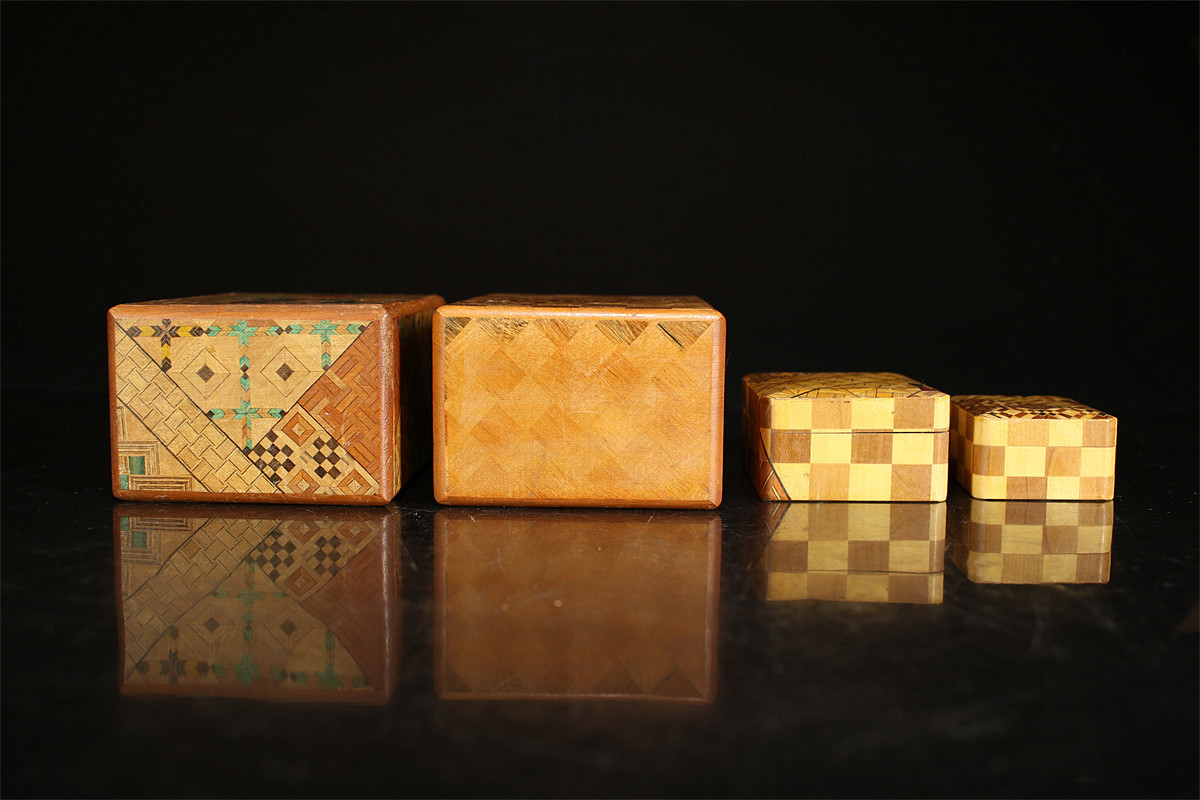 美】MA248 時代 箱根 寄木細工 組木細工 秘密箱 4点 ／ 時代のすれ