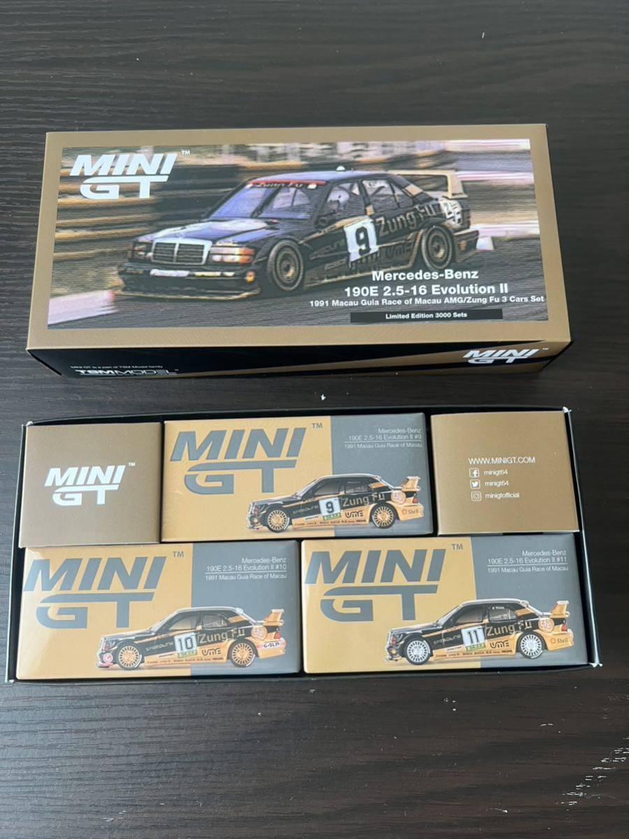 ◆MINI GT 1/64 メルセデス ベンツ 190E 2.5-16 エボリューション II マカオ ギア レース 1991 AMG/Zung Fu 3台セット (香港限定) ◆