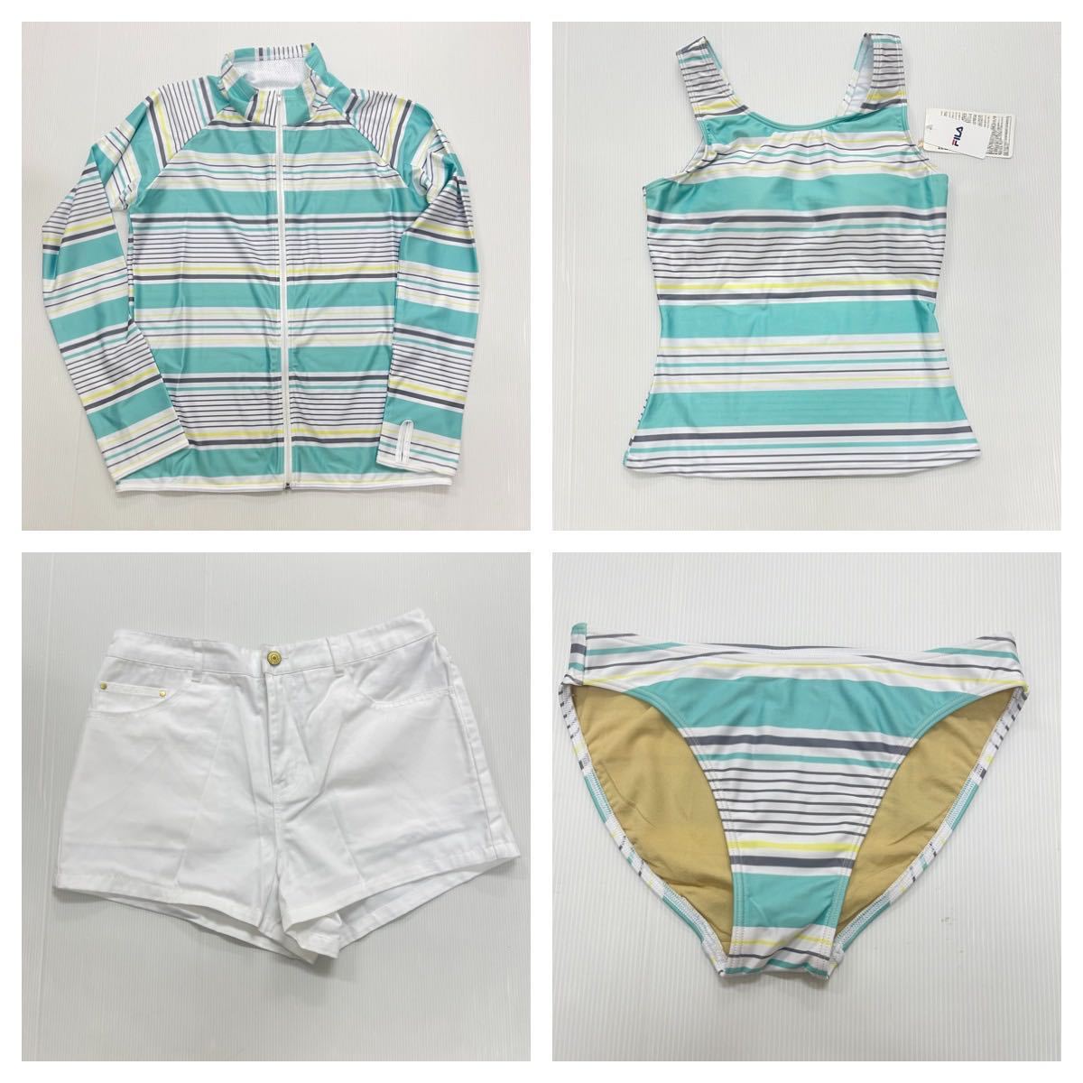 新品☆LL♪黒系ブルー系♪FILA水着4点セット♪長袖レギンス☆g500