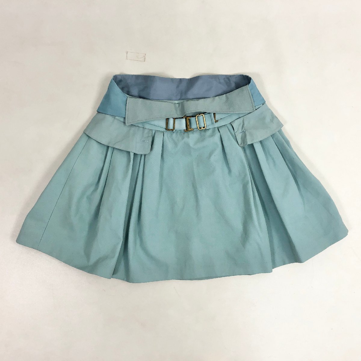 ▲【古着】UNDER COVER アンダーカバー ボトムス タック フレア ミニ スカート コットン サイズ1 ライトブルー レディース 0.41㎏