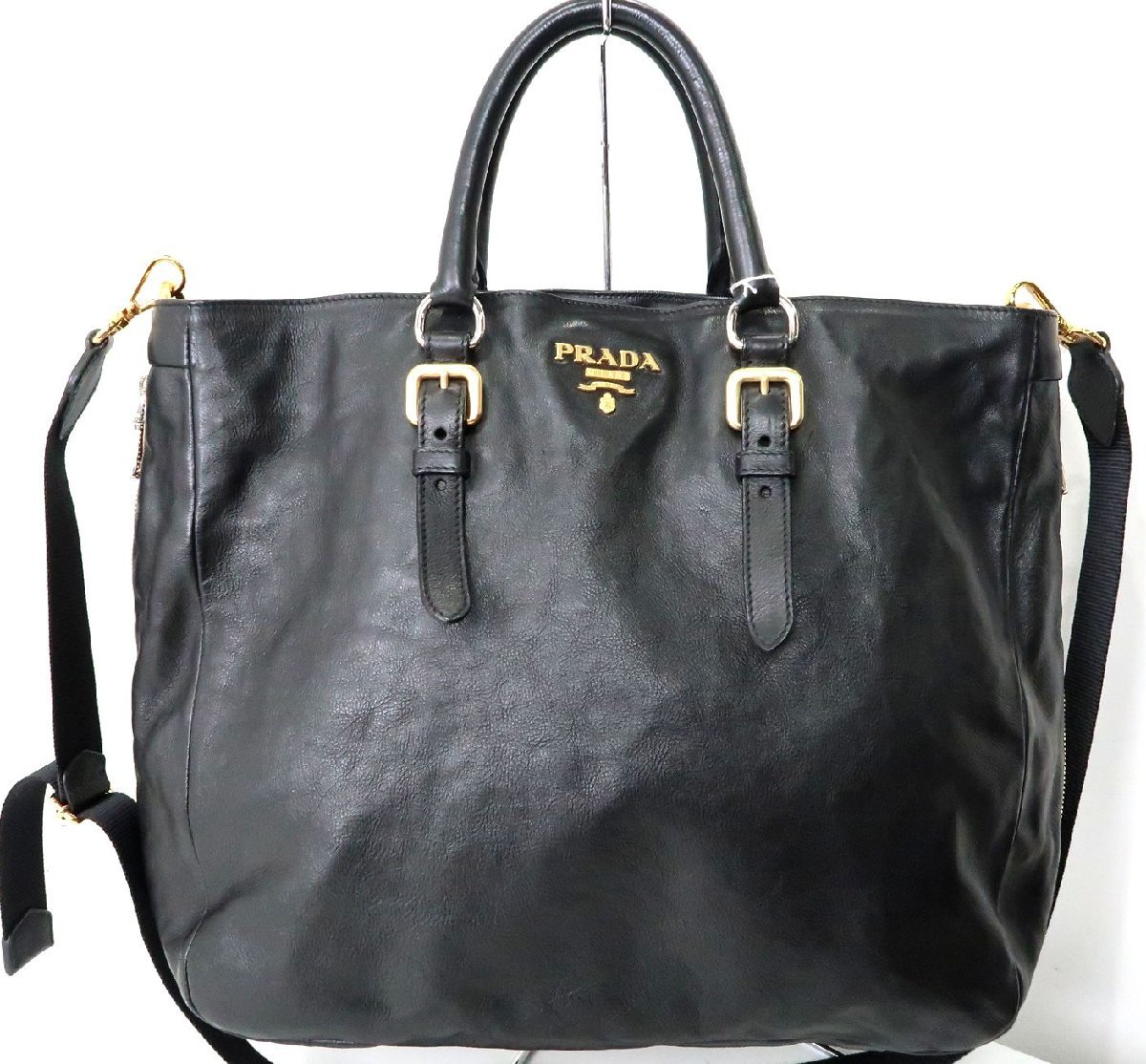 極美品 プラダ コンビ！2WAYバッグ ダブルジッパー レザー ブラック  