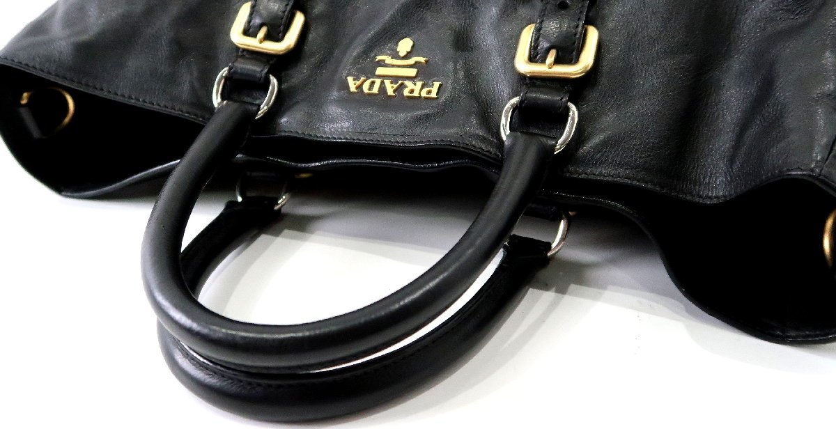極美品 プラダ コンビ！2WAYバッグ ダブルジッパー レザー ブラック 